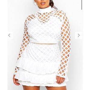 PLUS PREMIUM HIGH NECK STATEMENT RUFFLE DRESS